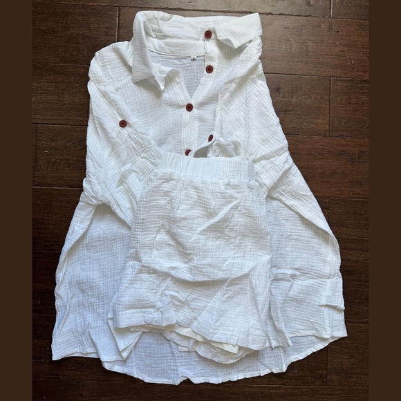 White Cotton Linen Shirt & Shorts Set - Picture 3 of 7